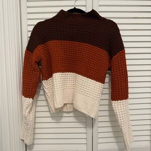 Color Block Mock Neck Knit Sweater